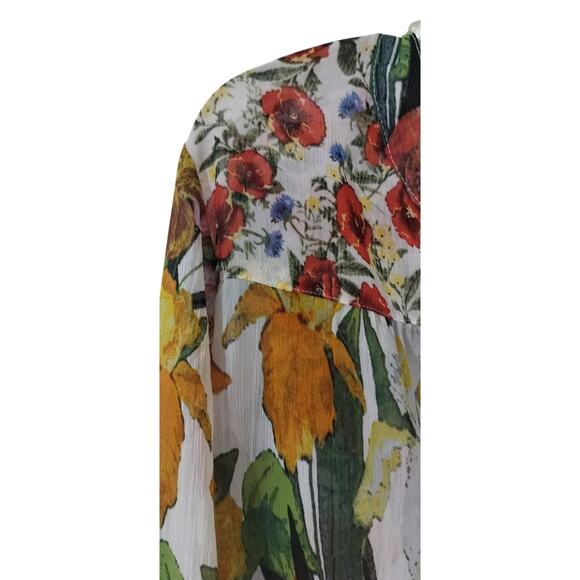 4069) Figueroa & Flower Semi Sheer Colorful Button Down 3/4 Sleeve blouse Sz 2X - Picture 3 of 10